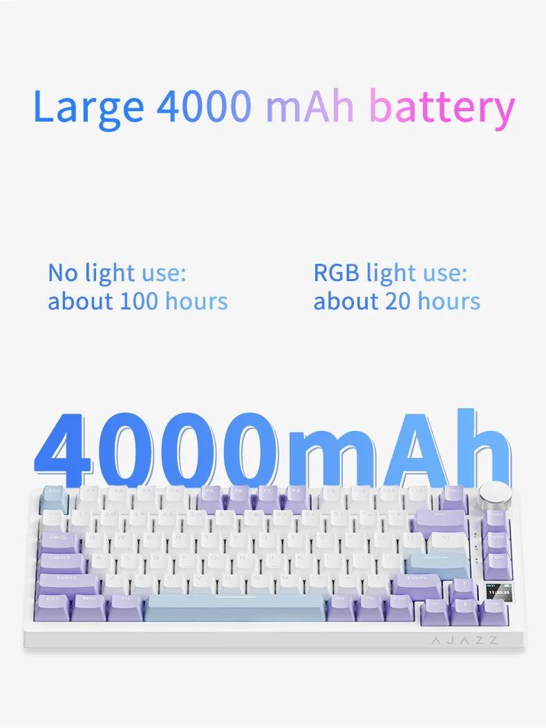 AJAZZ AK820 Pro Gaming Mechanical Keyboard Bluetooth 5.1 Wireless RGB Hot Swappable Gasket Keyboard with TFT Screen & Knob