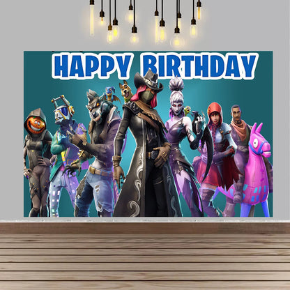 Backdrop F-fortniteds para Festa de Aniversário de Rapaz, Faixa Decorativa Infantil, Decoração de Mesa de Bolo de Aniversário, Acessórios para Festa, Adereços Fotográficos e Presente