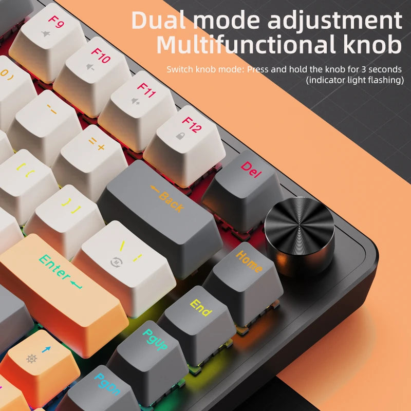 APAYADO 75% Gaming Keyboard Wired with Metal Knob, Hot-Swap K82 Black Mechanical Keyboard, ABS Transparent Character RGB