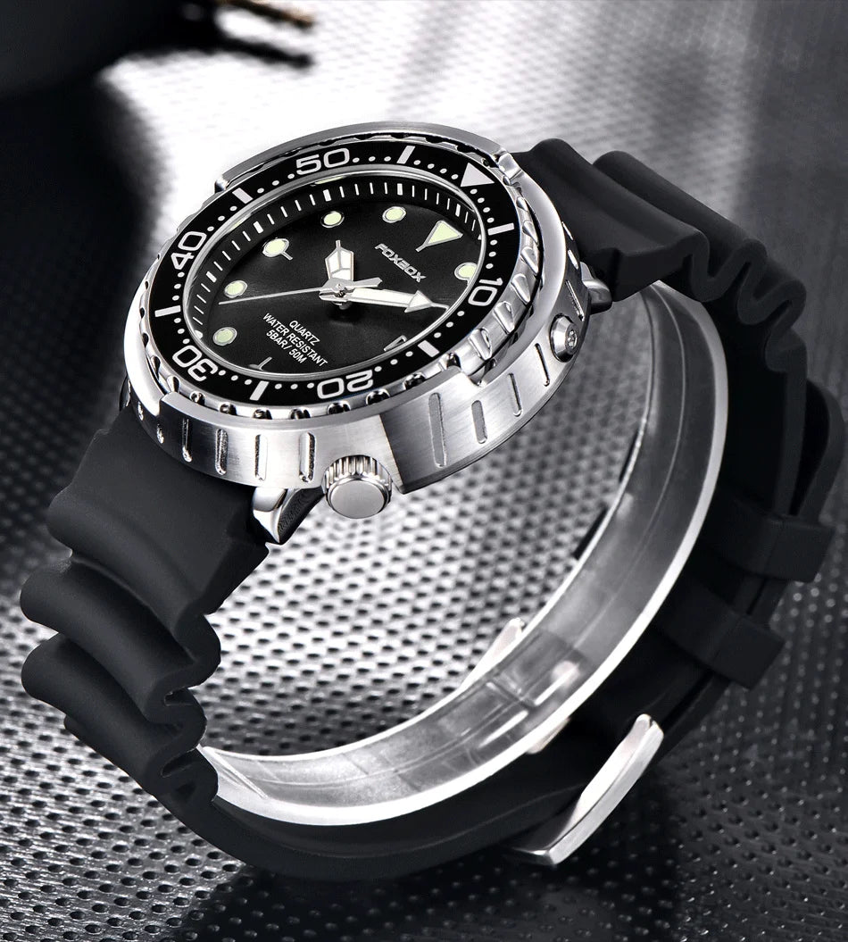 FOXBOX  Top Brand Fashion Diver Watch Men 50ATM Waterproof Date Clock Sport Watches Mens Quartz Wristwatch Relogio Masculino