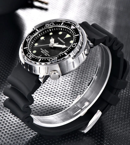 FOXBOX  Top Brand Fashion Diver Watch Men 50ATM Waterproof Date Clock Sport Watches Mens Quartz Wristwatch Relogio Masculino