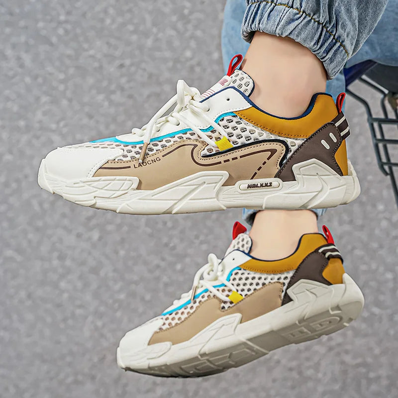 Men's Sports Shoes Summer Mesh Casual Fashion Lace-Up Walking Shoes 2026 New Youth Daily Commuting Comfortable Versatile Sneakers
