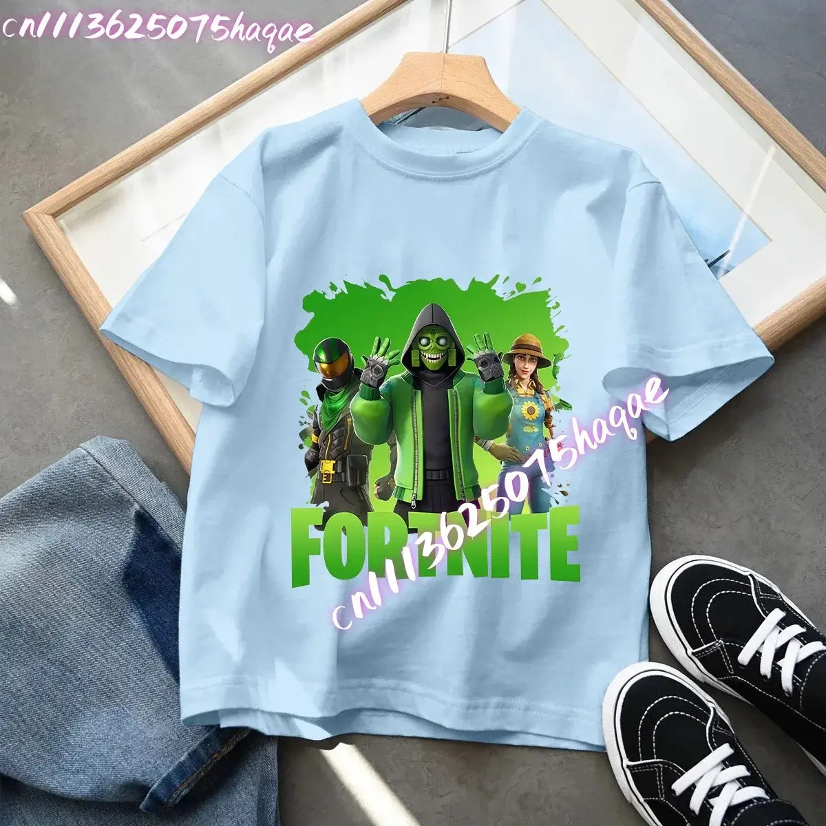 T-shirt blu in cotone per bambini Fortnites, maglietta a maniche corte Fortress Night per bebè, capo estivo cartoon per bambini e bambine, top kawaii, idea regalo