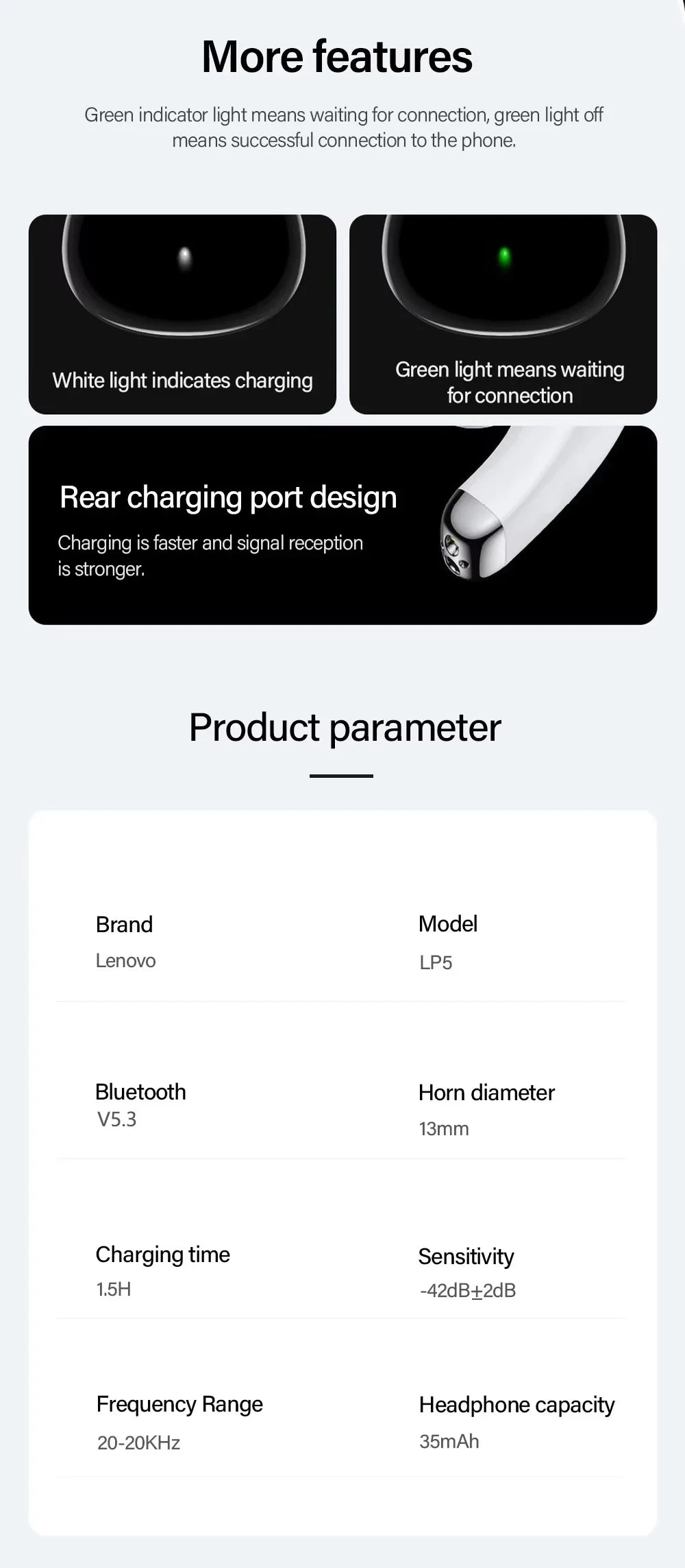 Lenovo LP5 Wireless Bluetooth Earbuds – Lenovo LP5 TWS Earbuds HiFi Stereo Sound, Lenovo LP5 Noise Cancelling Sports Waterproof Bluetooth 5.3 Earbuds with Mic, Lenovo LP5 Wireless Headphones