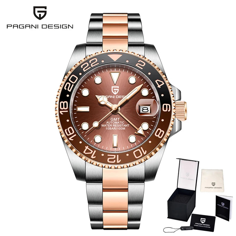 Pagani Design GMT mekanisk herreur – Luksusmodel med safirglas, rustfrit stålhus og keramisk ramme – Automatisk herreur, professionel stil