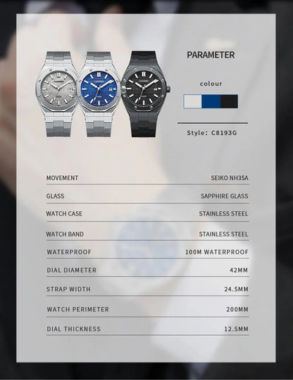 CADISEN Luxury Design 42MM Men Watches Japan MIYOTA 8215 Sapphire Glass Mechanical Automatic Watch Men 100M Waterproof