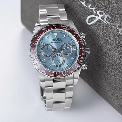 Sugess Panda Chronograph Movement Automatic Mechanical Chronograph Wristwatch Waterproof Diving Men Watches Ceramic Bezel Tona