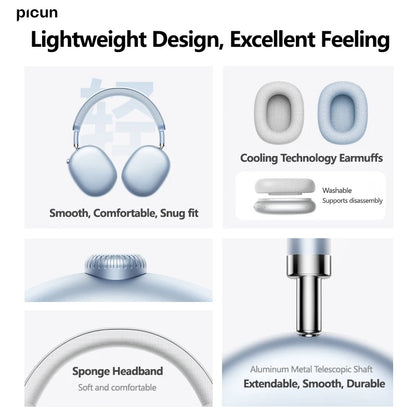 Auriculares inalámbricos Picun F8MAX ANC con cancelación activa de ruido híbrida de 59dB, audio espacial, Bluetooth 6.0, diseño over-ear y hasta 180H