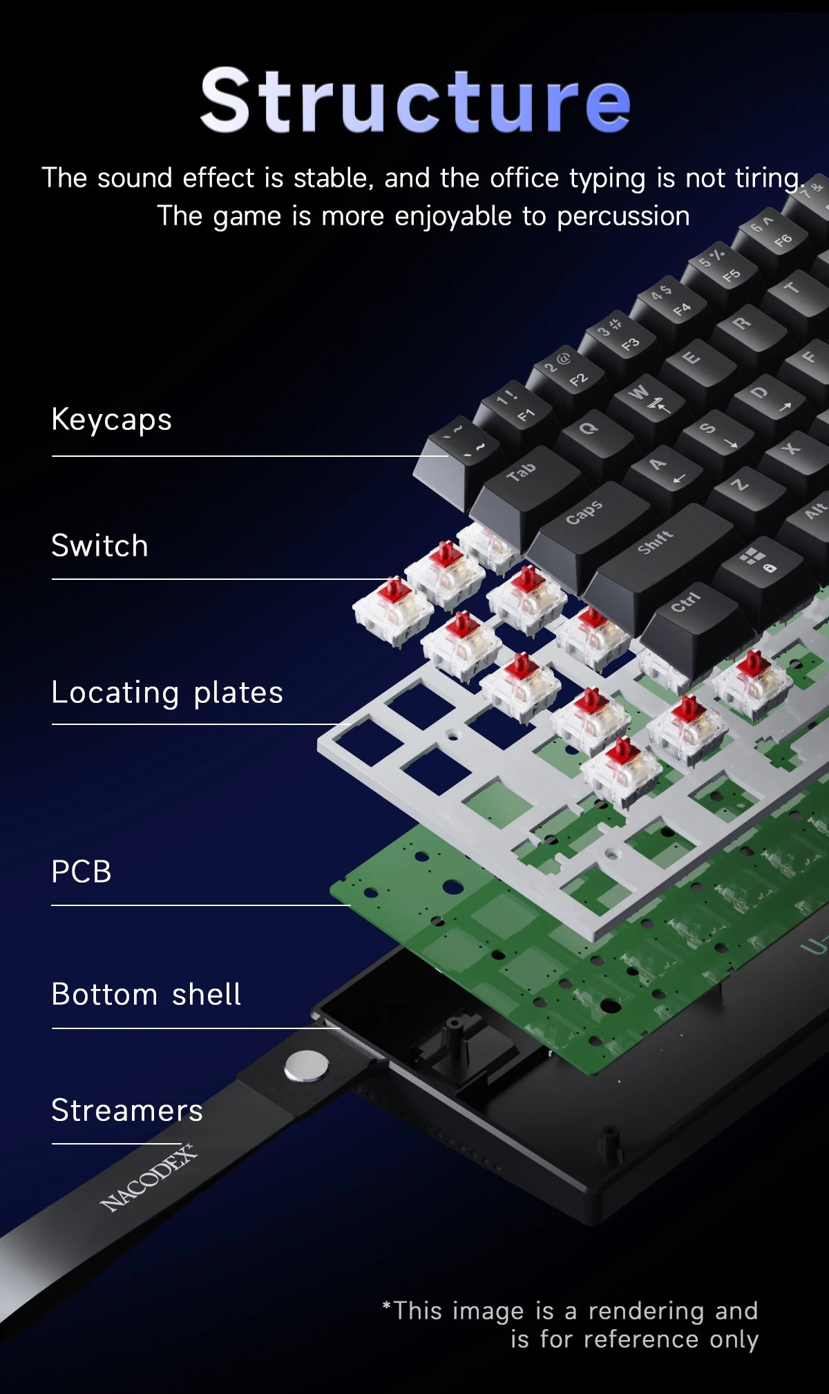 AJAZZ NK61 61-Key Red Switch Wired Mechanical Keyboard with Hot-Swappable Keys and RGB Lighting, Suitable for PC and Mac