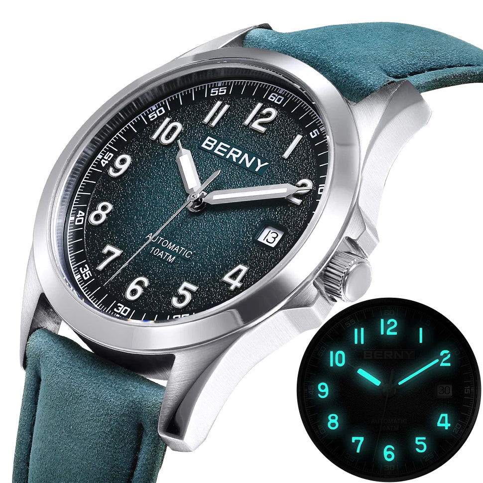BERNY Automatic Watch Men ST2130 Luminous Mechanical Wristwatch Sapphire Waterproof 10ATM Top Brand Luxury Watch for Men
