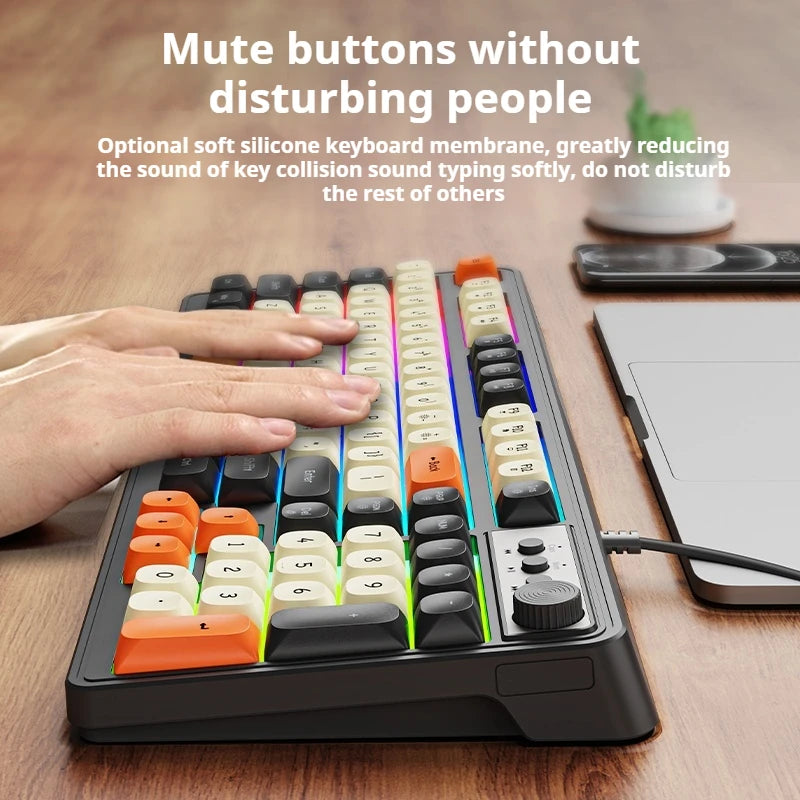 EWEADN G98 Gaming Office Keyboard, film with rainbow Backlit USB Wired Computer External Quiet, Digital area, Digh appearance