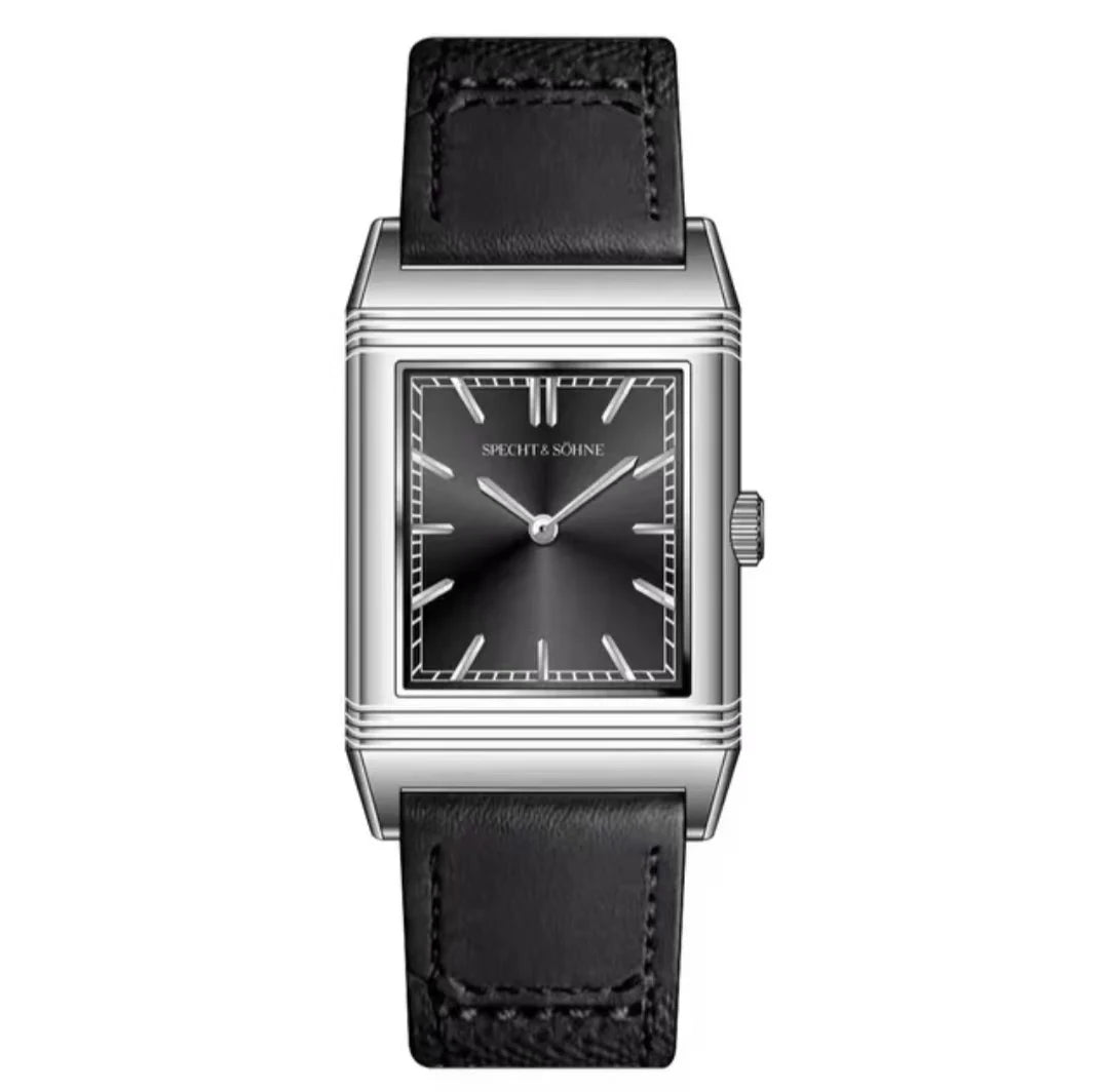 Specht&Söhne Reversible Square Watch Ronda Quartz Movt Stainless Steel Case Sapphire Crystal Flip Design Mens Fashion Wristwatch