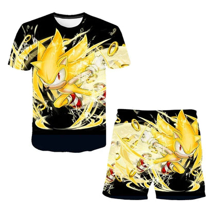 Sonic The Hedgehog Top Fashion 3D Anime Children's T-shirt Set Short Sleeve + Shorts Two-piece Set Girls Boys Cosplay Costume