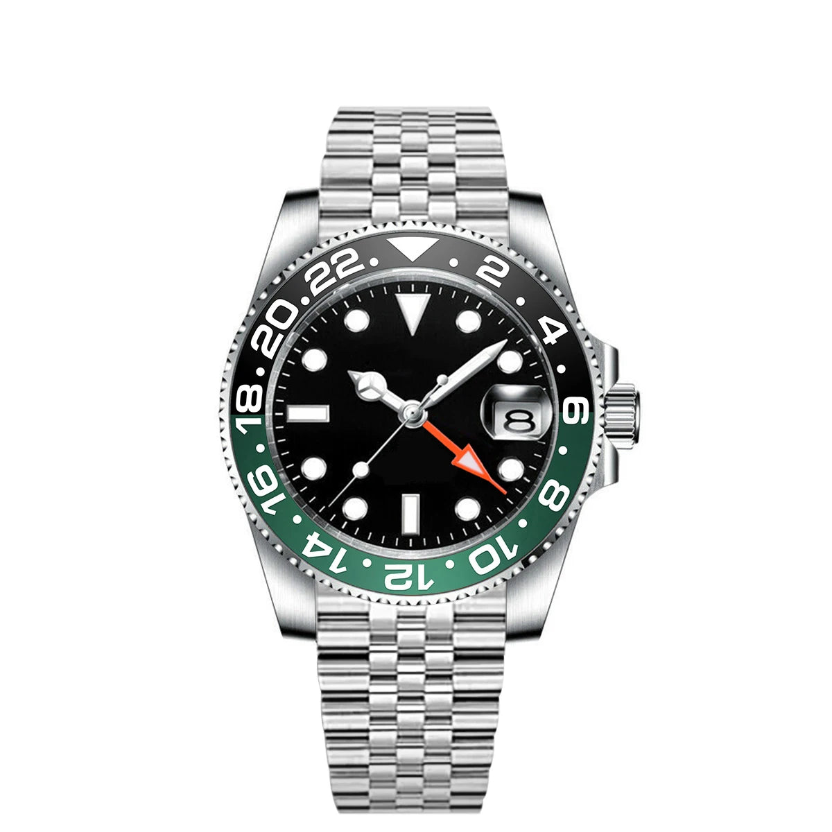 40MM Custom Logo New Men Quart Wristwatch Jubilee Stainless Quartz GMT Watch Sapphire Glass Men Watches Waterproof Luminous