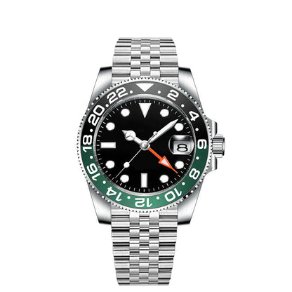 40MM Custom Logo New Men Quart Wristwatch Jubilee Stainless Quartz GMT Watch Sapphire Glass Men Watches Waterproof Luminous