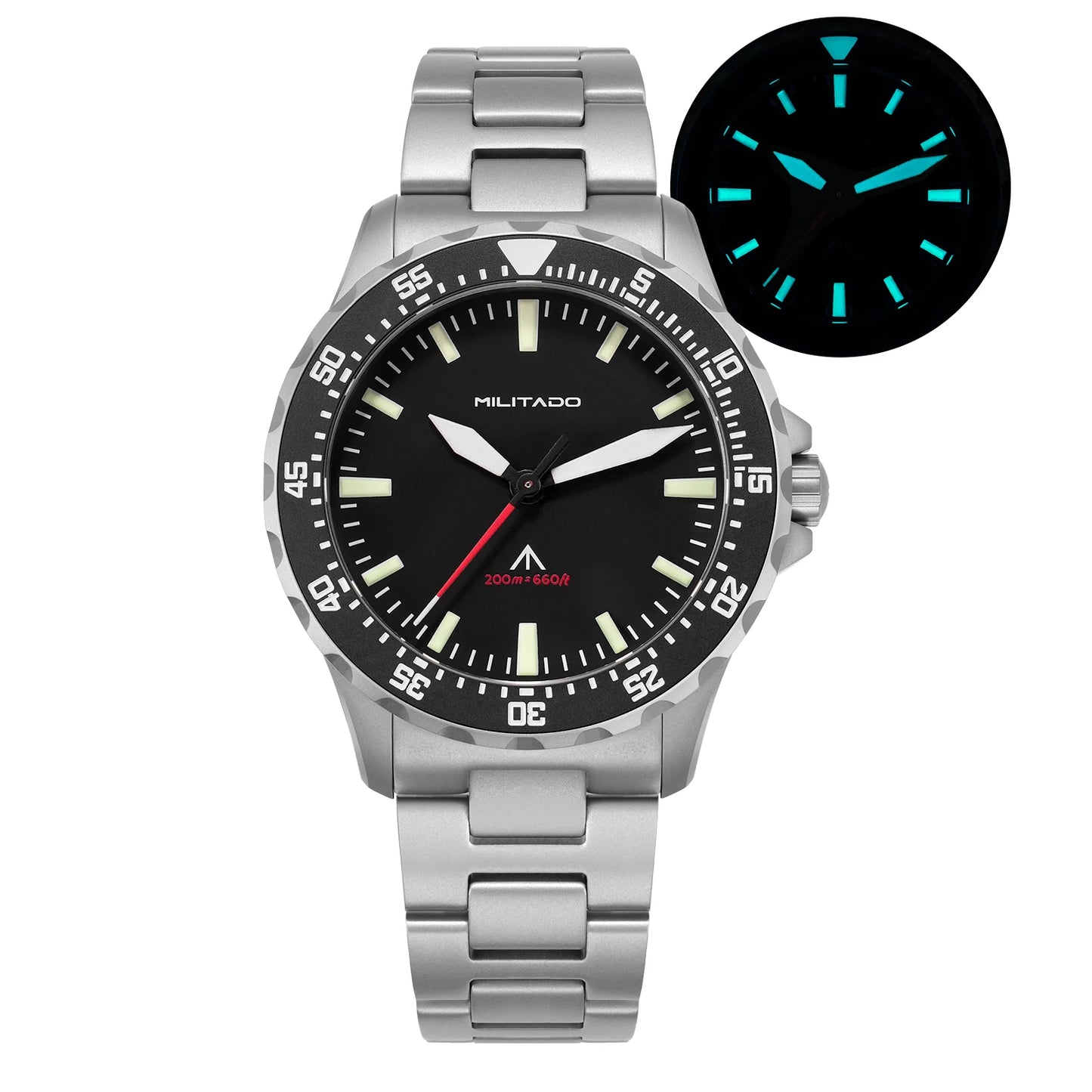 Militado ML16 Watch VH31 Sweep /515 Quartz Movement Sapphire Crystal BGW9 Luminous 200m Water Resistance 38mm Men's Vintage Watch