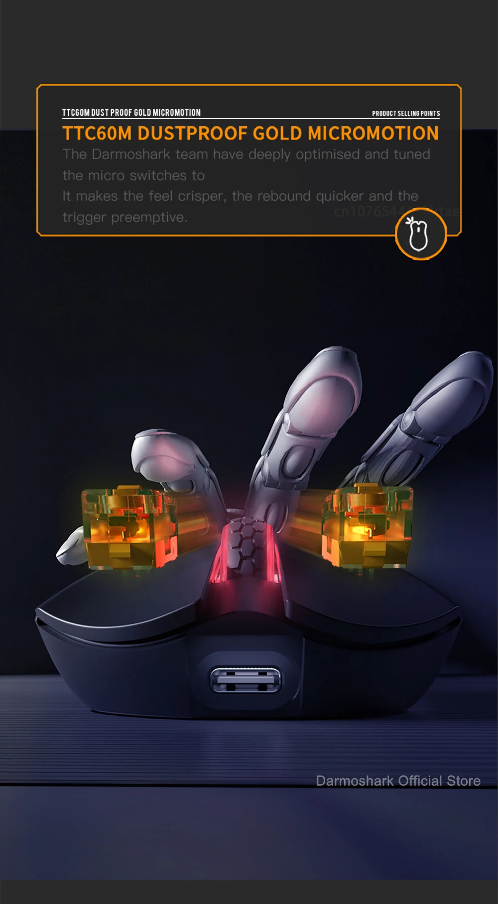 Mouse da gaming Darmoshark M3Pro 2.4G BT wireless tri-mode, sensore PAW3395, N52840, 26000DPI, mouse con driver macro per mani grandi per il gaming