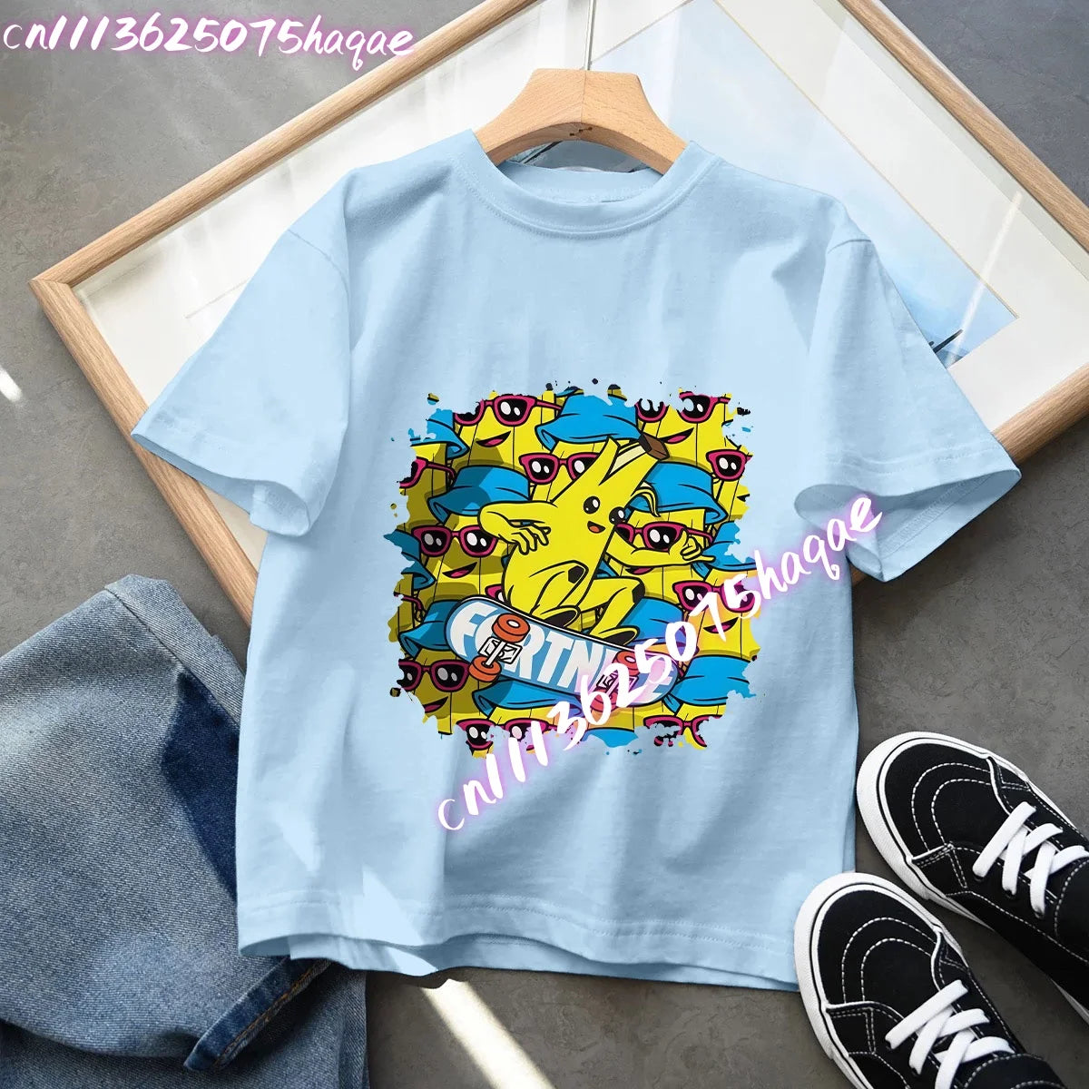 T-shirt blu in cotone per bambini Fortnites, maglietta a maniche corte Fortress Night per bebè, capo estivo cartoon per bambini e bambine, top kawaii, idea regalo