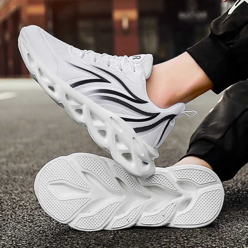 Sneakers da uomo con stampa fiamme, scarpe sportive in tessuto flyknit, scarpe da running comode, scarpe atletiche outdoor da uomo
