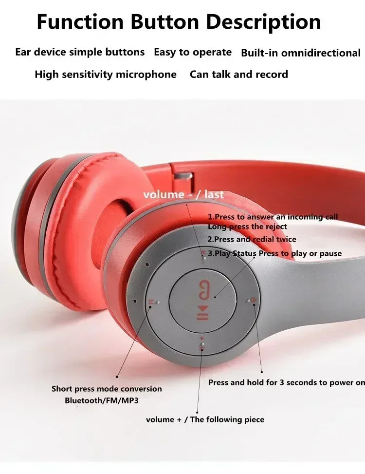 P47 Wireless Bluetooth Headphone With Mic Noise Cancelling Headsets Stereo Sound Earphones Sports Gaming Headphones Supports PC