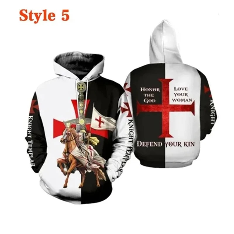 Knight Templar Men's Hoodie Sweatshirt 3D Printed Men Women Casual Hooded Sweatshirts Pullover Hip Hop Harajuku Streetwear Tops