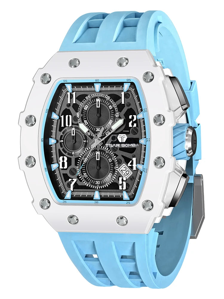 TSAR BOMBA Watch for Men Luxury Brand Tonneau Design Waterproof Clock Stainless Steel Wristwatch Fashion Rectangle Men's Watch