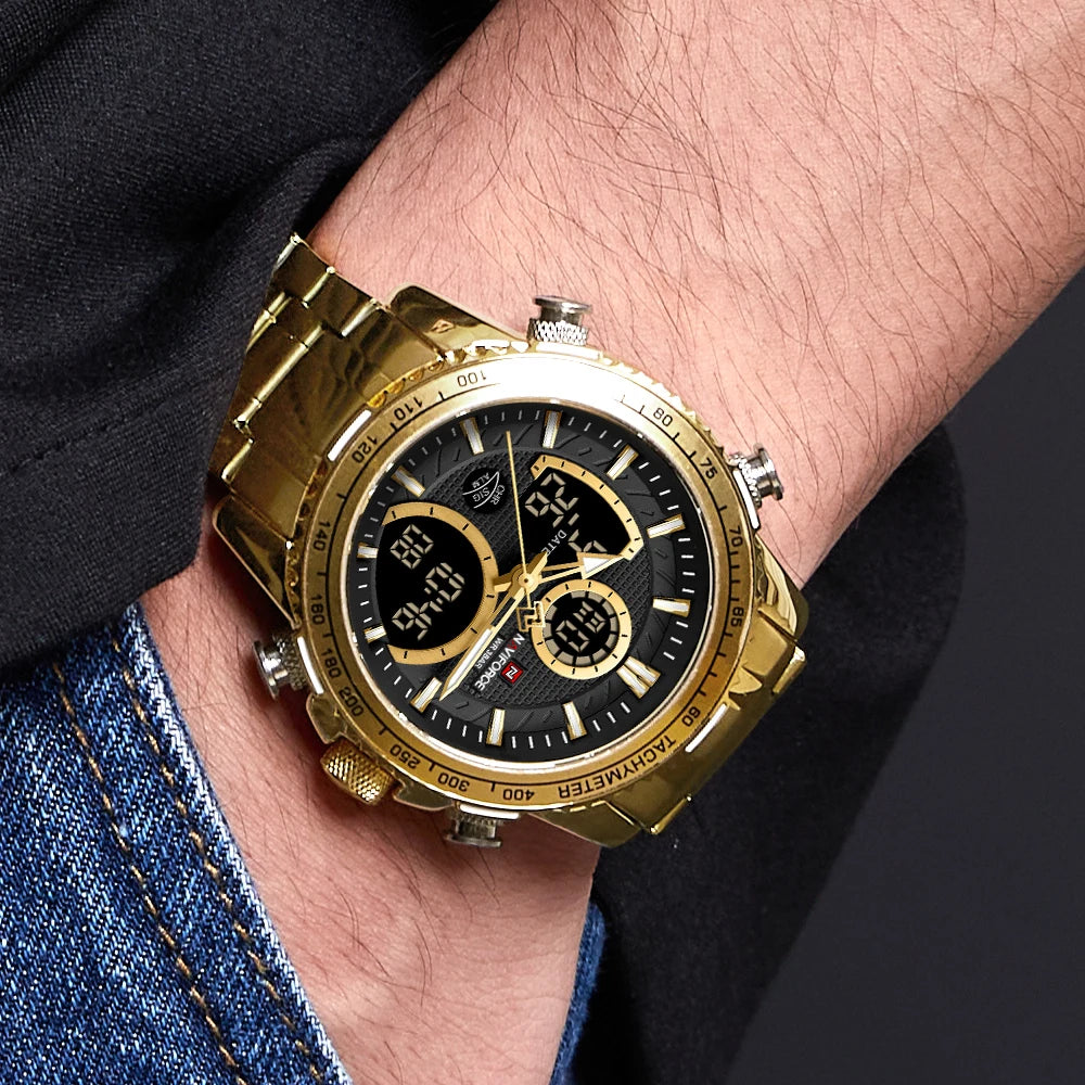 Orologio sportivo da uomo NAVIFORCE – Orologio da polso originale di lusso in acciaio inossidabile, modello militare impermeabile con doppio display