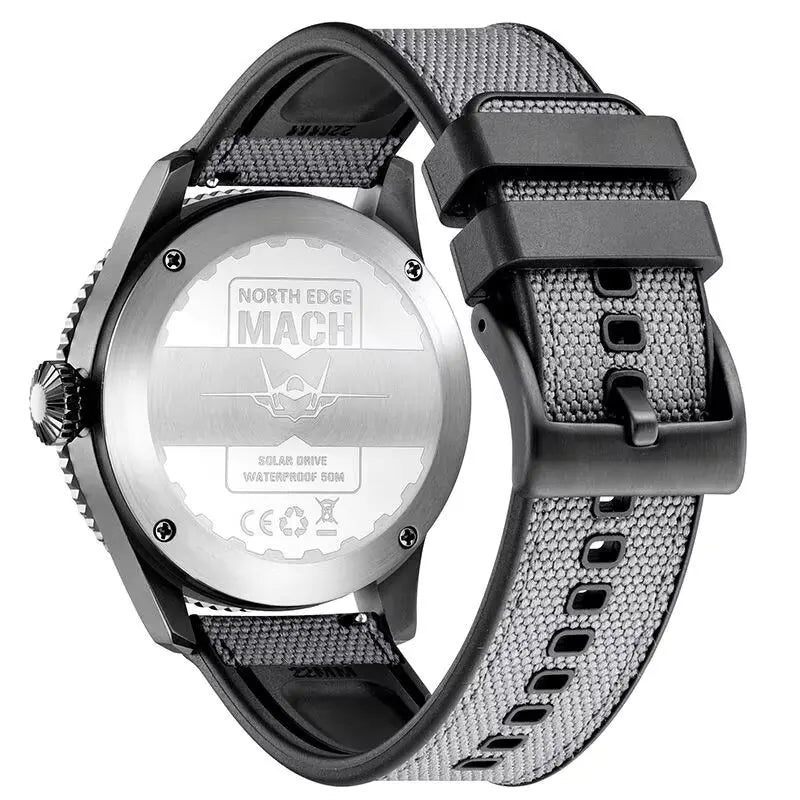 NORTH EDGE 2024 MACH Solar Power Quartz Watch Men Waterproof 50M Men's Pilot Sports Wristwatches Luminous Environmentally Friendly Clock