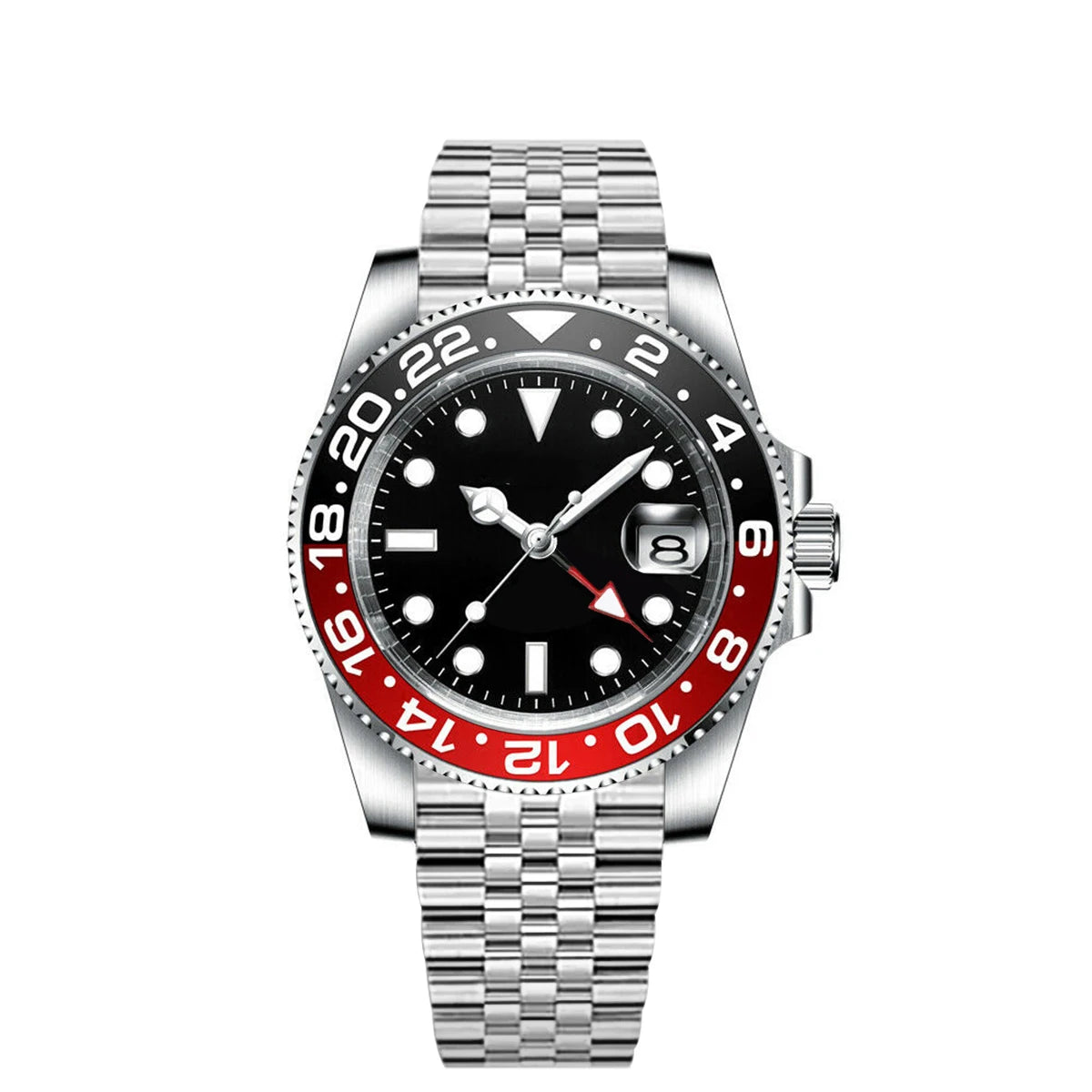 40MM Custom Logo New Men Quart Wristwatch Jubilee Stainless Quartz GMT Watch Sapphire Glass Men Watches Waterproof Luminous