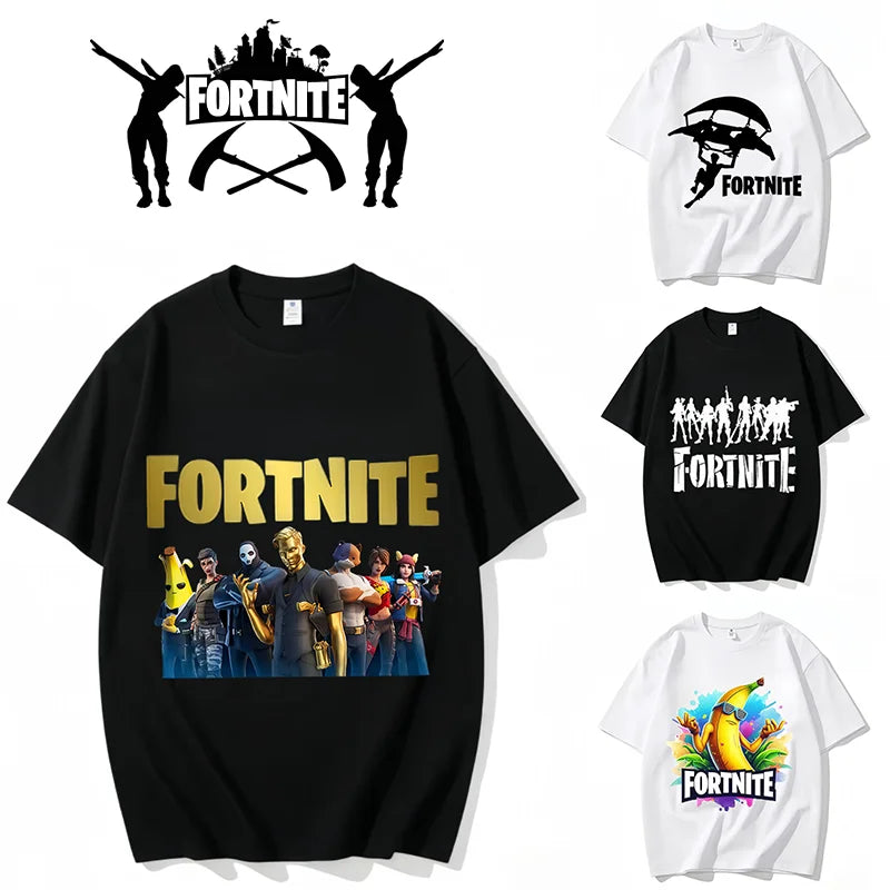 T-shirt Fortnite de gola redonda, unissexo para adulto, moda de dança do jogo, novo, em algodão puro, manga curta, perfeito para uso casual e férias