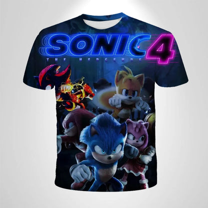 206 Sonic The Hedgehog Anime Boys' Breathable T-shirt Children's Fashion Clothing Casual Wear, Breathable Thin Style, Unisex Top