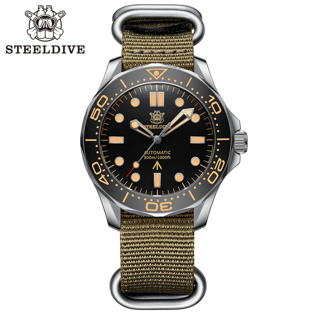 STEELDIVE SD1957 New Arrival 42MM Vintage Bezel 300M Waterproof NH35 Green Luminou Sapphire Glass Automatic  Dive Watch Montre