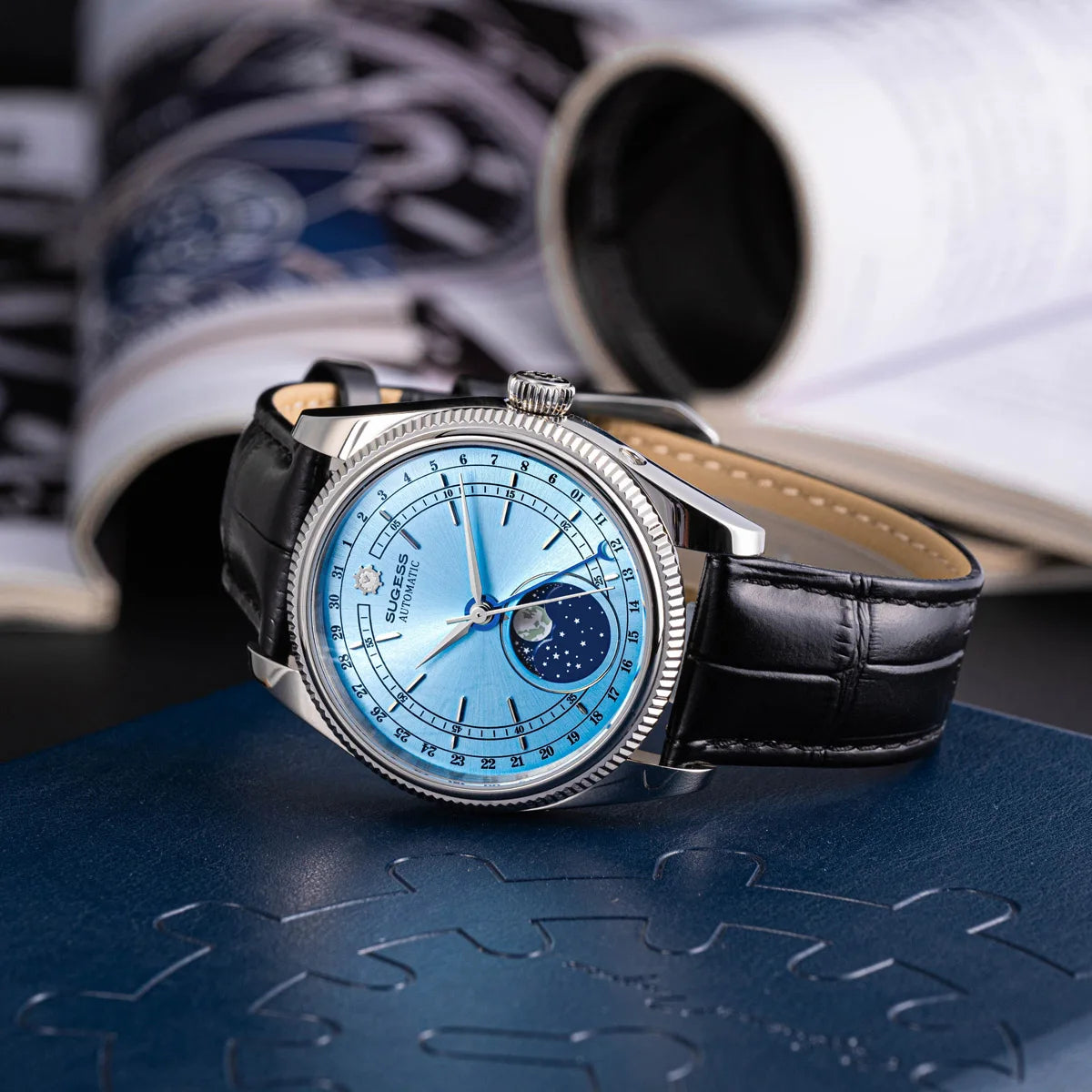 Sugess 40mm Men's Moonphase Automatic ST2108 Movement Sapphire Crystal Mechanical Wristwatch Waterproof Date 2024 New