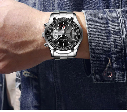 Montre-bracelet pour homme, style militaire, décontracté ou sportif, à quartz, de marque prestigieuse, en acier intégral, étanche