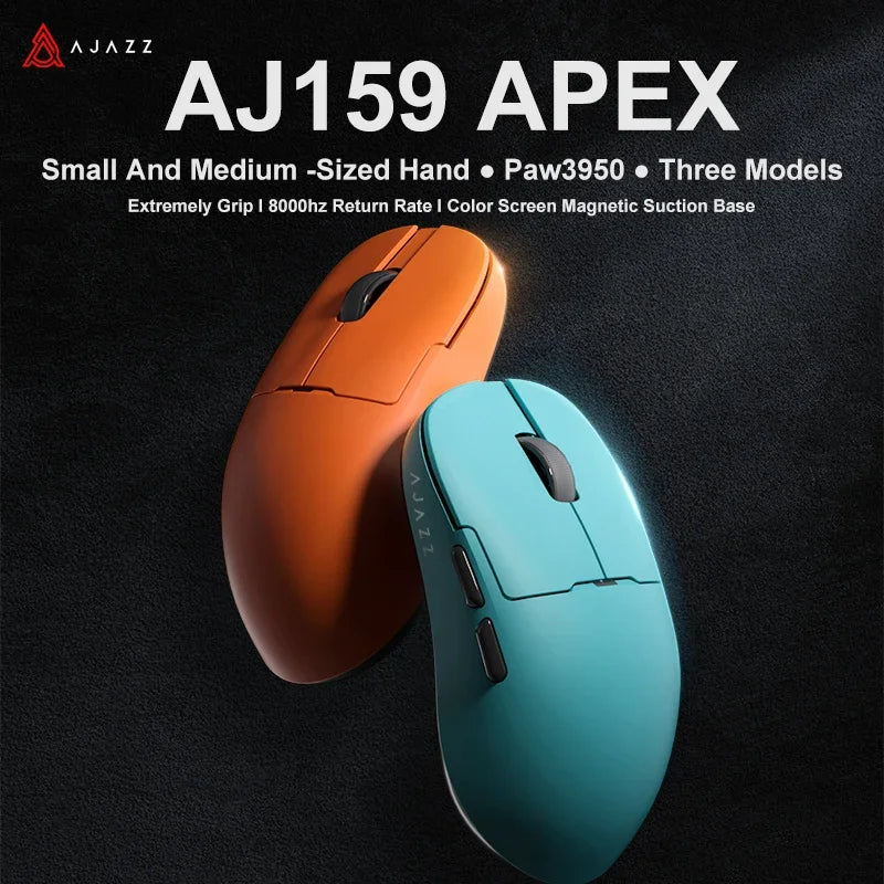 Mouse gaming Ajazz AJ159 PRO/APEX 8000Hz Rebound Rate Paw3950 con schermo a colori, supporto magnetico AJ159P per ufficio e gaming