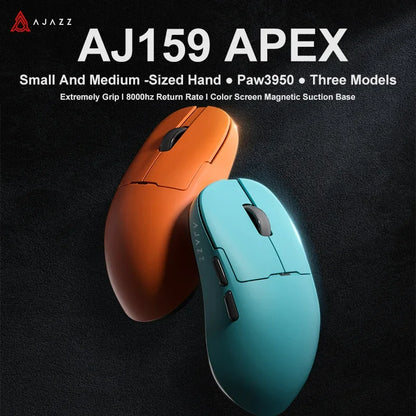 Mouse gaming Ajazz AJ159 PRO/APEX 8000Hz Rebound Rate Paw3950 con schermo a colori, supporto magnetico AJ159P per ufficio e gaming
