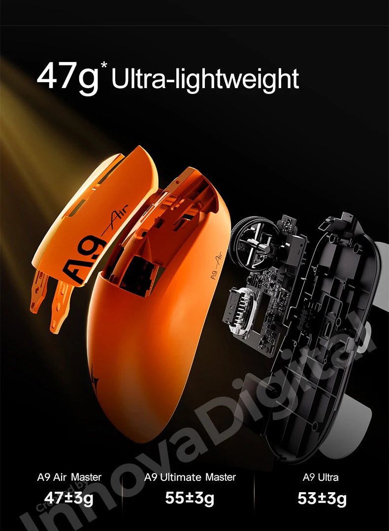 ATK Dragonfly A9 Ultimate vezeték nélküli gaming egér A9 Air PAW3950, ultrakönnyű ergonomikus e-sport gamer FPS egér CSGO-hoz A9 Ultra