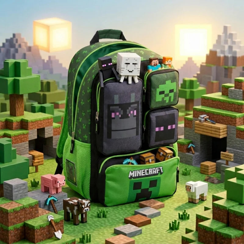 In Stock Minecraft Backpack Large Capacity Lightweight Pressure Relief Cartoon Print Outdoor Travel Hiking For Men Students