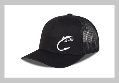 Trucker-kasket med bass-fiskekrog-print, justerbar, unisex, mesh, til fiskeentusiaster, solhat