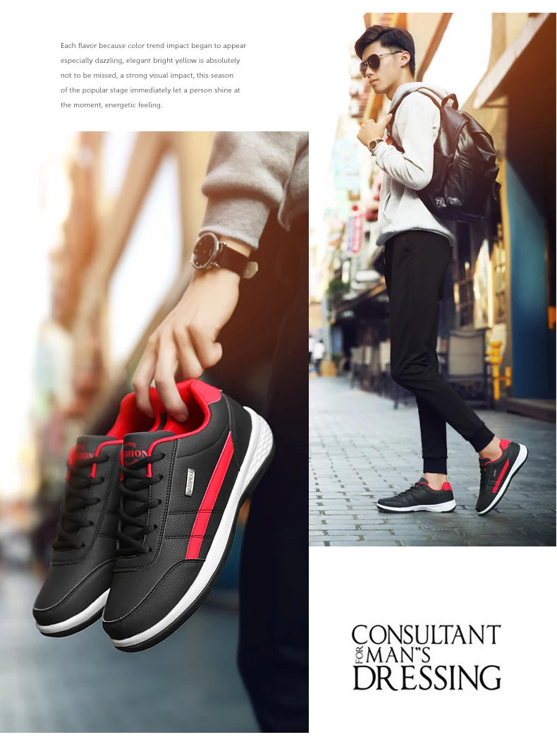 Sapatos para Homem YRZL Primavera Outono Impermeáveis, Ténis de Caminhada em Pele para Lazer e Desporto Masculino, Calçado Antiderrapante para Homem
