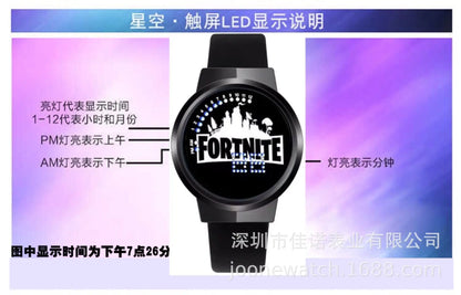 Relógio Fortnite kawaii personalizado com luz noturna LED tátil, estilo cartoon e fashion, relógio eletrónico para estudantes, presente para amigos