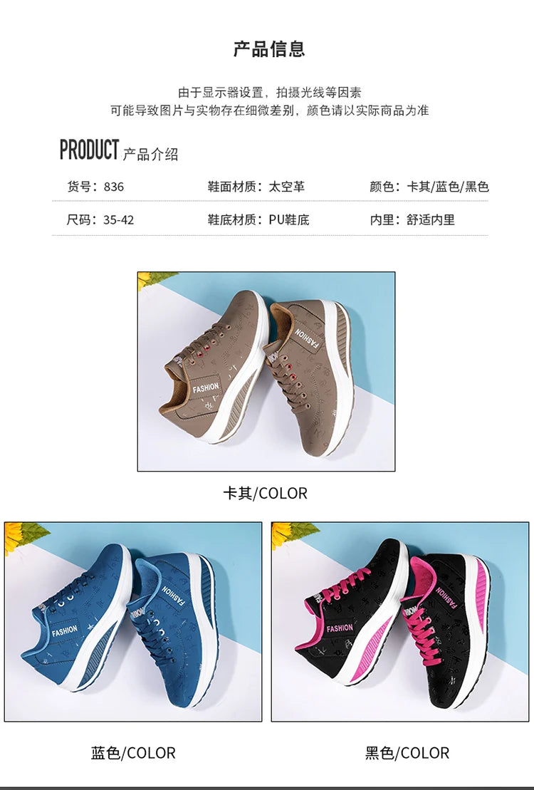 Zapatillas casuales de mujer para exterior con suela gruesa, plataforma de moda, talla grande 42, suela plana, para caminar, deporte, caminatas y running