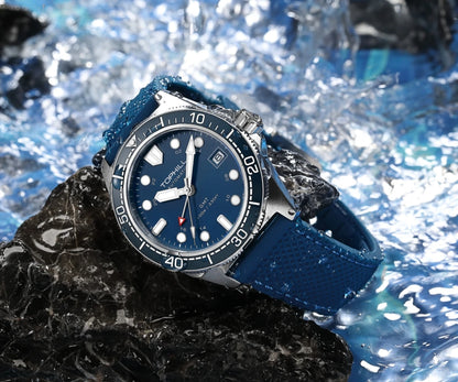 Tophill 39.5mm Automatic NH34 GMT Watch Swim 3H Date Window Mechanical C3 Green Lume 100M Waterproof Sapphire Crystal TD011G
