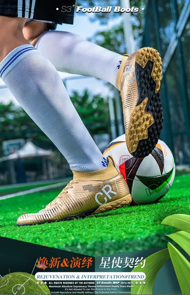 Kids Anti-Collision Toe Football Boots Lace-Up Closure Short Non-Slip Studs Wearproof Breathable Outdoor Grass Game Shoes