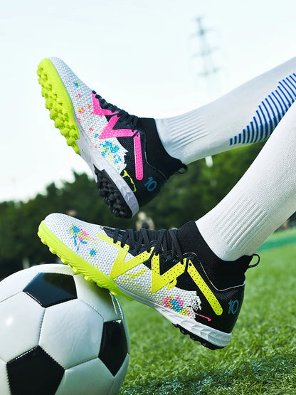 Professional Soccer Shoes TF Broken Nail Teenagers Durable Looking High Tops Training Shoes Adult Outdoors Non-Slip Football Shoes