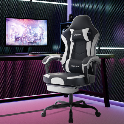 WOTSTA Gaming Chair Ergonomic Gamer Chair with Footrest, Adjustable Lumbar Support, Headrest, Reclining Computer Chair for Office & Gaming