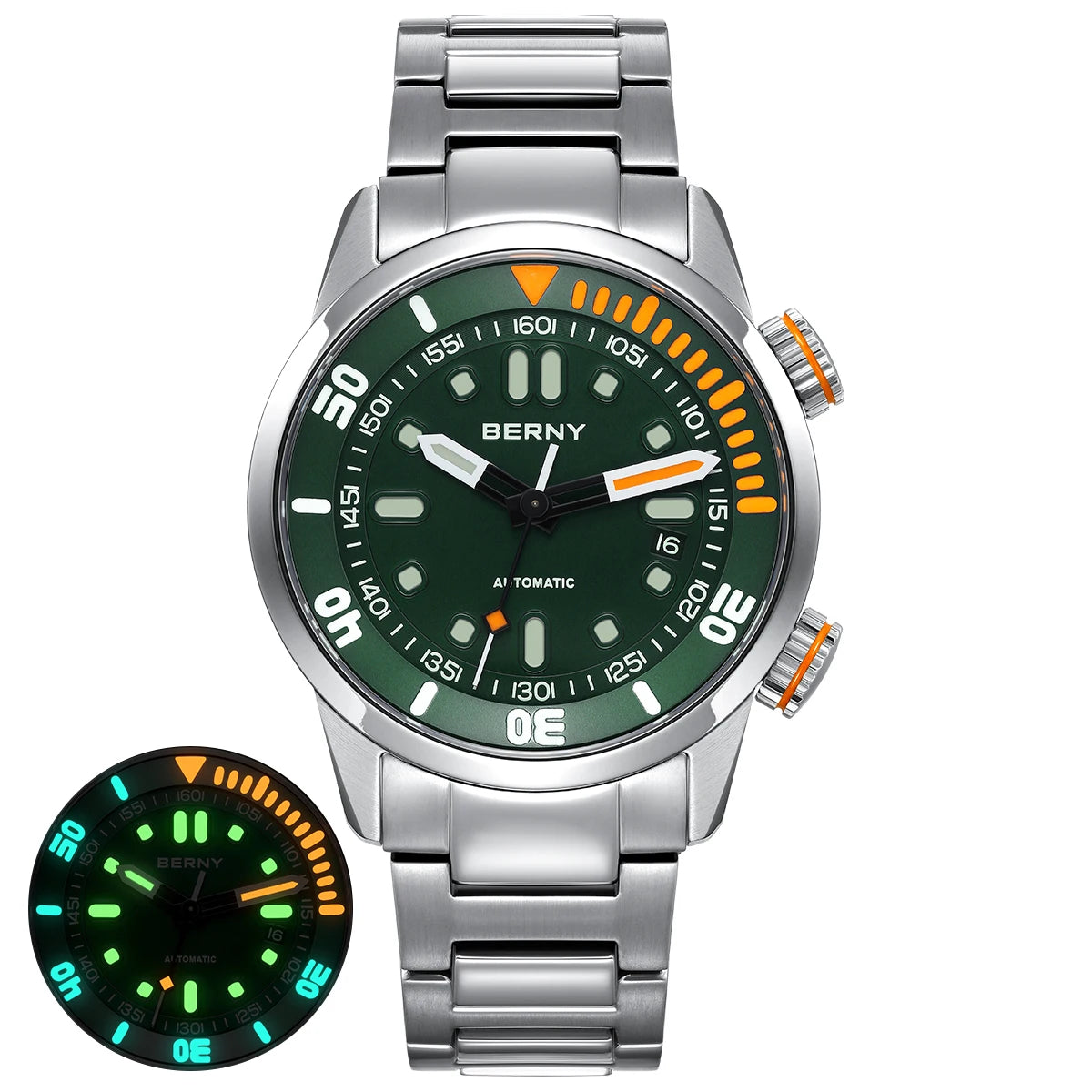 BERNY Automatic Professional Diving Watch for Men Super Luminous Scratch-resistant Sapphire Lens Top Mechanical Diver Watches