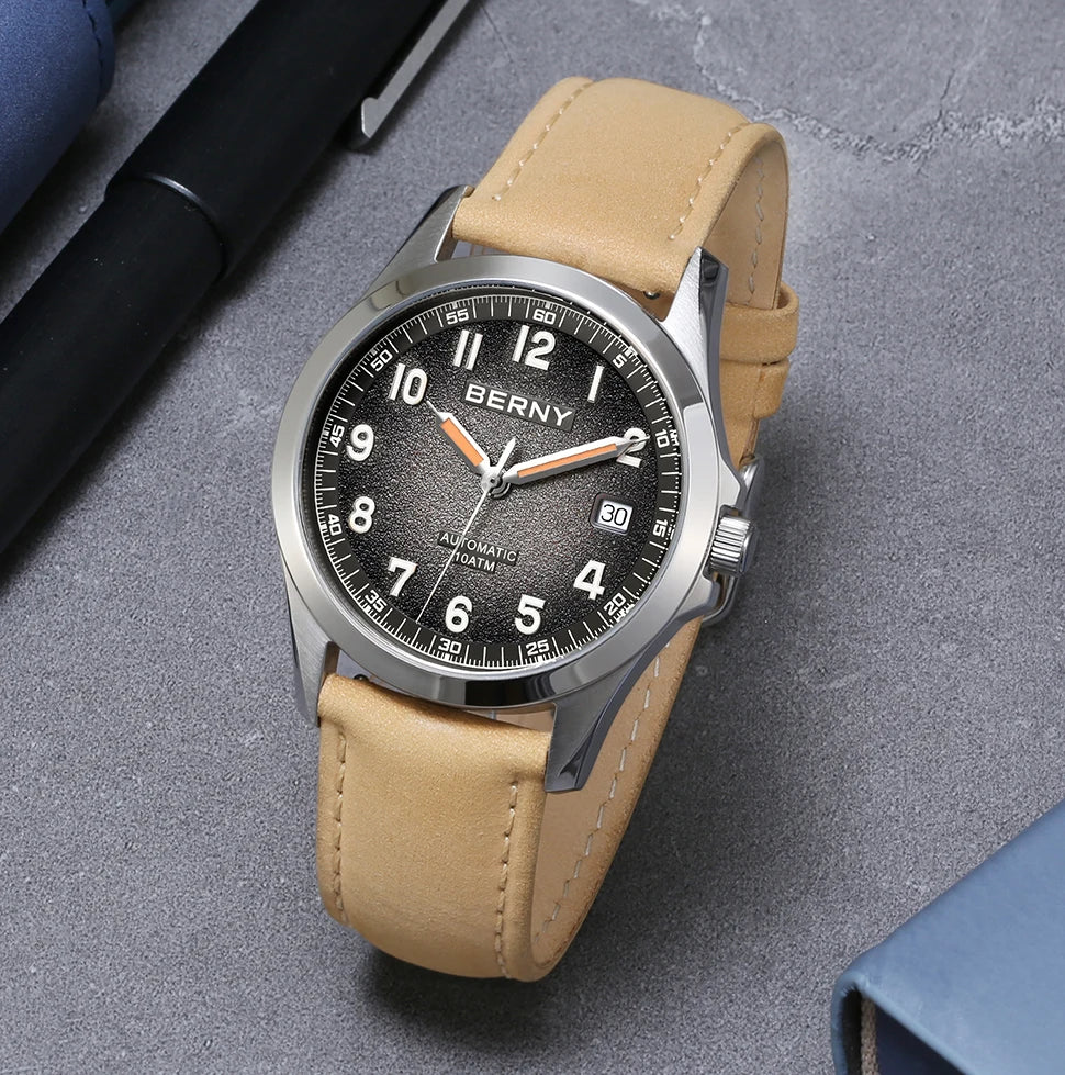 BERNY Automatic Watch Men ST2130 Luminous Mechanical Wristwatch Sapphire Waterproof 10ATM Top Brand Luxury Watch for Men