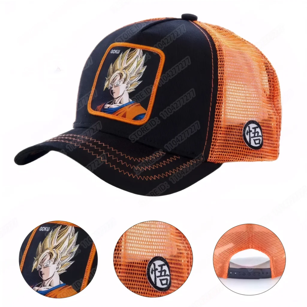 Boné de Basebol Dragon Ball Son Goku para Homem, com Bordado, Pala de Sol, Rede Trucker Ajustável, Estilo Hip-Hop para Viagens de Verão