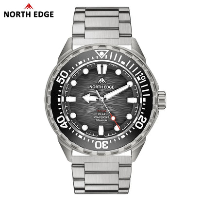 NORTH EDGE NEW+ TRITON-TI Titanium Solar-Powered Diving Watch Luxury Quartz Watches For Men 300M Waterproof 180+ Day Power